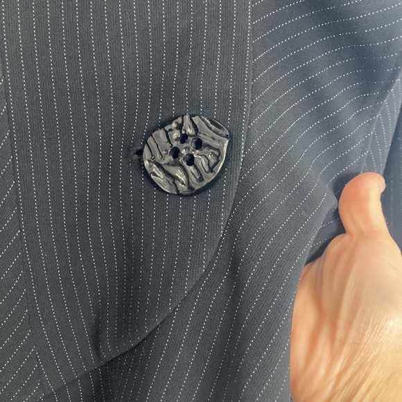 Ross Mayer Skirt Suit Womens 4 Black Pinstripe Blazer Pencil Skirt Ruffle - Picture 6 of 16